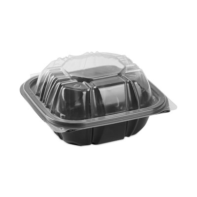 Pactiv Evergreen EarthChoice Vented Dual Color Microwavable Hinged Lid Container, 16 oz, 6 x 6 x 3.1, Black/Clear, Plastic, 321/Carton (DC6610B000)