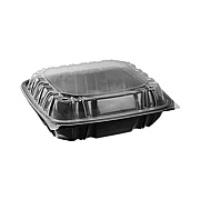 Pactiv Evergreen EarthChoice Vented Dual Color Microwavable Hinged Lid Container, 66 oz, 10.5 x 9.5 x 3.1, Black/Clear, Plastic, 132/Carton (DC109100B000)