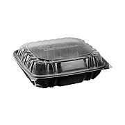 Pactiv Evergreen EarthChoice Vented Dual Color Microwavable Hinged Lid Container, 3 Compartments, 54 oz, Black/Clear, Plastic, 132/Carton (DC109310B000)