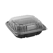 Pactiv Evergreen EarthChoice Vented Dual Color Microwavable Hinged Lid Container, 28 oz, 7.5 x 7.5 x 3.1, Black/Clear, Plastic, 150/Carton (DC757100B000)
