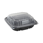 Pactiv Evergreen EarthChoice Vented Dual Color Microwavable Hinged Lid Container, 38 oz, 8.5 x 8.6 x 3.1, Black/Clear, Plastic, 150/Carton (DC858100B000)
