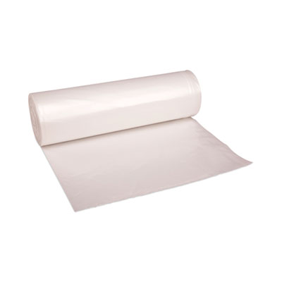 Boardwalk High-Density Can Liners, 60 gal, 14 mic, 38" x 58", Natural, Perforated Roll, 25 Bags/Roll, 8 Rolls/Carton (386016)