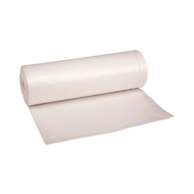 Boardwalk High-Density Can Liners, 45 gal, 19 mic, 40" x 46", Natural, Perforated Roll, 25 Bags/Roll, 6 Rolls/Carton (404622)