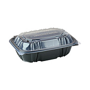 Pactiv Evergreen EarthChoice Vented Dual Color Microwavable Hinged Lid Container, 34 oz, 9 x 6 x 3.1, Black/Clear, Plastic, 140/Carton (DC961000B000)