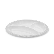 Pactiv Evergreen Meadoware Impact Plastic Dinnerware, 3-Compartment Plate, 10.25" dia, White, 500/Carton (MIC10Y)
