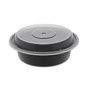 Pactiv Evergreen Newspring VERSAtainer Microwavable Containers, 16 oz, 6" Diameter, Black/Clear, Plastic, 150/Carton (NC718B)