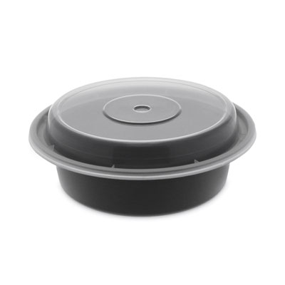 Pactiv Evergreen Newspring VERSAtainer Microwavable Containers, 16 oz, 6" Diameter, Black/Clear, Plastic, 150/Carton (NC718B)