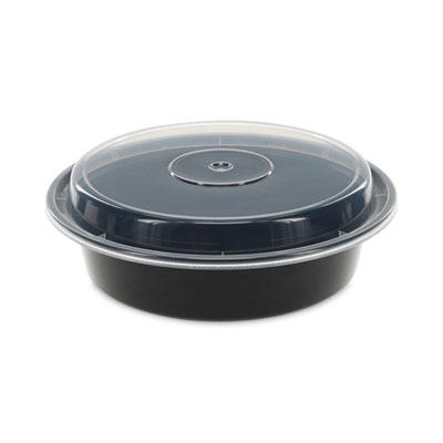 Pactiv Evergreen Newspring VERSAtainer Microwavable Containers, 24 oz, 7" Diameter, Black/Clear, Plastic, 150/Carton (NC723B)