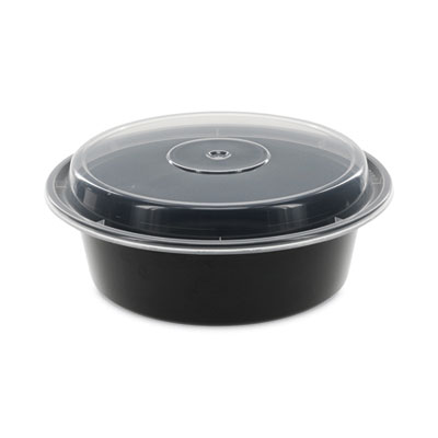 Pactiv Evergreen Newspring VERSAtainer Microwavable Containers, 32 oz, 7" Diameter x 2.25" h, Black/Clear, Plastic, 150/Carton (NC729B)