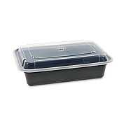 Pactiv Evergreen Newspring VERSAtainer Microwavable Containers, 38 oz, 8.8 x 6 x 2.5, Black/Clear, Plastic, 150/Carton (NC888B)
