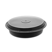 Pactiv Evergreen Newspring VERSAtainer Microwavable Containers, Vented Lid, 48 oz, 9" Diameter x 2.4"h, Black/Clear, Plastic, 150/Carton (NC948B)