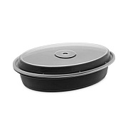 Pactiv Evergreen Newspring VERSAtainer Microwavable Containers, Oval, 32 oz, 9.1 x 6.7 x 1.9, Black/Clear, Plastic, 150/Carton (OC32B)