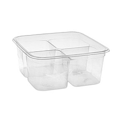 Pactiv Evergreen EarthChoice Square Recycled Bowl, 4 Compartments, 32 oz, 6.1 x 6.1 x 2.6, Clear, Plastic, 360/Carton (Y6S324C)