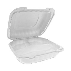 Pactiv Evergreen EarthChoice SmartLock Microwavable MFPP Hinged Lid Container, 3 Compartments, 8.35 x 8.35 x 3.1, White, Plastic, 200/Carton (YCN808030000)