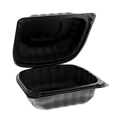 Pactiv Evergreen EarthChoice SmartLock Microwavable MFPP Hinged Lid Container, 5.75 x 5.95 x 3.1, Black, Plastic, 400/Carton (YCNB06000000)