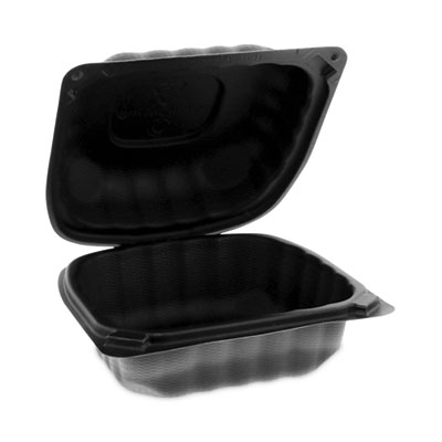 Pactiv Evergreen EarthChoice SmartLock Microwavable MFPP Hinged Lid Container, 5.75 x 5.95 x 3.1, Black, Plastic, 400/Carton (YCNB06000000)