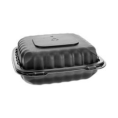 Pactiv Evergreen EarthChoice SmartLock Microwavable MFPP Hinged Lid Container, 8.35 x 8.35 x 3.1, Black, Plastic, 200/Carton (YCNB08010000)