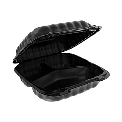 Pactiv Evergreen EarthChoice SmartLock Microwavable MFPP Hinged Lid Container, 3 Compartments, 8.35 x 8.5 x 3.1, Black, Plastic, 200/Carton (YCNB08030000)