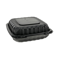 Pactiv Evergreen EarthChoice SmartLock Microwavable MFPP Hinged Lid Container, 3 Compartments, 9.33 x 8.88 x 3.1, Black, Plastic, 120/Carton (YCNB09030000)