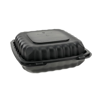 Pactiv Evergreen EarthChoice SmartLock Microwavable MFPP Hinged Lid Container, 3 Compartments, 9.33 x 8.88 x 3.1, Black, Plastic, 120/Carton (YCNB09030000)
