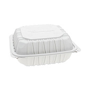 Pactiv Evergreen EarthChoice Vented Microwavable MFPP Hinged Lid Container, 8.4 x 8.7 x 3.1, White, Plastic, 146/Carton (YCNW0851)