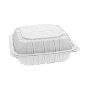 Pactiv Evergreen EarthChoice Vented Microwavable MFPP Hinged Lid Container, 3 Compartments, 8.4 x 8.7 x 3.1, White, Plastic, 146/Carton (YCNW0853)