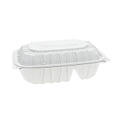 Pactiv Evergreen EarthChoice Vented Microwavable MFPP Hinged Lid Container, 2 Compartments, 9 x 6 x 3.1, White, Plastic, 170/Carton (YCNW02052)