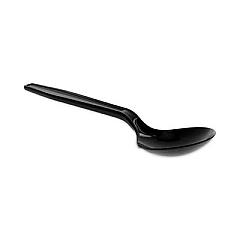 Pactiv Evergreen Meadoware Cutlery, Medium Heavyweight Soup Spoon, Plastic, Black, 1,000/Carton (YMWSSE)