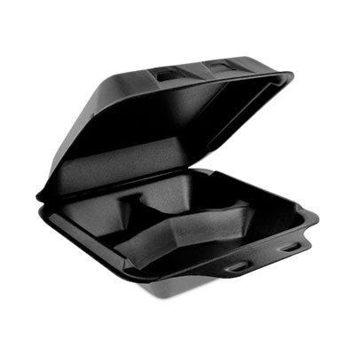 Pactiv Evergreen SmartLock Foam Hinged Lid Container, Medium, 3 Compartments, 8 x 8.5 x 3, Black, 150/Carton (YHLB08030000)