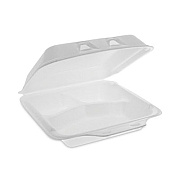 Pactiv Evergreen SmartLock Foam Hinged Lid Container, Small, 3 Compartments, 7.5 x 8 x 2.63, White, 150/Carton (YHLW07030000)