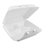 Pactiv Evergreen SmartLock Foam Hinged Lid Container, Large, 3 Compartments, 9 x 9.25 x 3.25, White, 150/Carton (YHLW09030000)