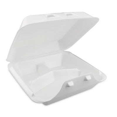 Pactiv Evergreen SmartLock Foam Hinged Lid Container, Large, 3 Compartments, 9 x 9.25 x 3.25, White, 150/Carton (YHLW09030000)