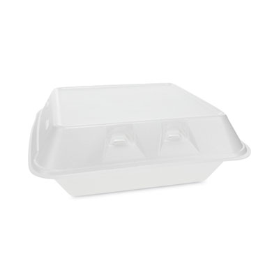 Pactiv Evergreen SmartLock Vented Foam Hinged Lid Container, 3 Compartments, 9 x 9.3 x 3.3, White, 150/Carton (YHLWV9030000)