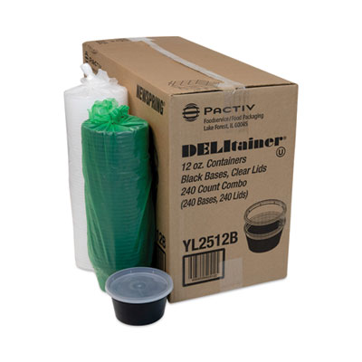 Pactiv Evergreen Newspring DELItainer Microwavable Container, 12 oz, 4.55" Diameter x 2.45" h, Black/Clear, Plastic, 240/Carton (YL2512B)