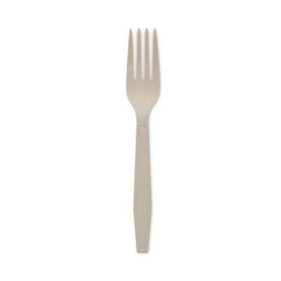 Pactiv Evergreen EarthChoice PSM Cutlery, Heavyweight Fork, Plastic, Tan, 1,000/Carton (YPSMFTEC)