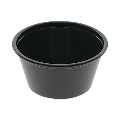 Pactiv Evergreen Plastic Portion Cup, 2 oz, Black, 200/Bag, 12 Bags/Carton (YS200E)