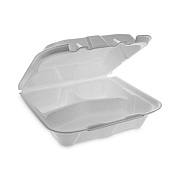 Pactiv Evergreen Vented Foam Hinged Lid Container, Dual Tab Lock Economy, 3 Compartments, 8.4 x 8 x 3, White, 150/Carton (YTD18803ECON)