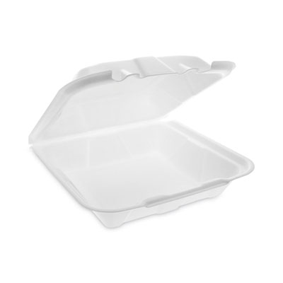 Pactiv Evergreen Vented Foam Hinged Lid Container, Dual Tab Lock Economy, 9.1 x 9 x 3.3, White, 150/Carton (YTD19901ECON)