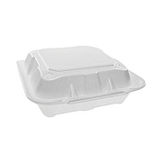 Pactiv Evergreen Vented Foam Hinged Lid Container, Dual Tab Lock, 8.4 x 8 x 3, White, 150/Carton (YTD188010000)