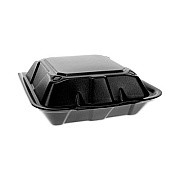 Pactiv Evergreen Vented Foam Hinged Lid Container, Dual Tab Lock, 9.1 x 9 x 3.3, Black, 150/Carton (YTDB99010000)