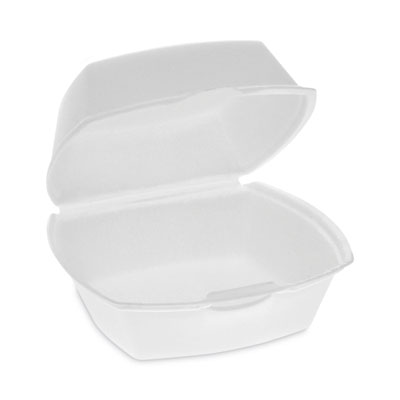 Pactiv Evergreen Foam Hinged Lid Container, Single Tab Lock, 5 x 5 x 2.5, White, 500/Carton (YTH100790000)