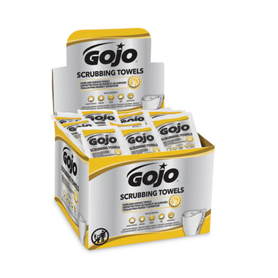 GOJO Scrubbing Towels in Counter Display, Hand Cleaning, 12.25 x 10.5, Fresh Citrus, 4 Boxes, 80 Individually Wrapped Wipes/Carton (638004)