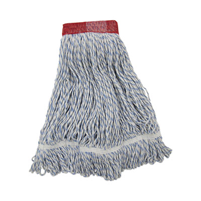Boardwalk Floor Finish Mop Head, Wide, Rayon/Polyester, Large, White/Blue Stripes, 12/Carton (553)