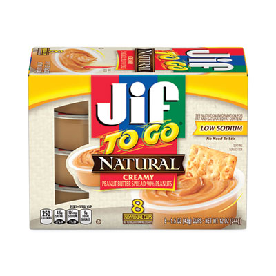 Jif To Go Spreads, Natural Creamy Peanut Butter, 1.5 oz Cup, 8/Box (24307)