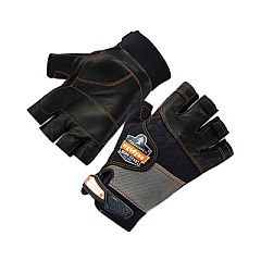 ergodyne ProFlex 901 Half-Finger Leather Impact Gloves, EN388: 3122X, Large, Black, Pair (17784)