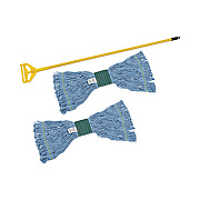 Boardwalk Looped End Mop Kit, Medium Blue Cotton/Rayon/Synthetic Head, 60" Yellow Metal/Polypropylene Handle (400MBC)