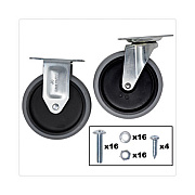 Rubbermaid Commercial Replacement Plate Casters, (2) Rigid Mount Plate, (2) Swivel Mount Plate, 5" Soft Rubber Wheel, Gray, 4/Set (FG9T66L10000)