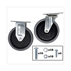 Rubbermaid Commercial Replacement Plate Casters, (2) Rigid Mount Plate, (2) Swivel Mount Plate, 5" Soft Rubber Wheel, Gray, 4/Set (FG9T66L10000)