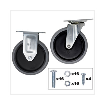 Rubbermaid Commercial Replacement Plate Casters, (2) Rigid Mount Plate, (2) Swivel Mount Plate, 5" Soft Rubber Wheel, Gray, 4/Set (FG9T66L10000)