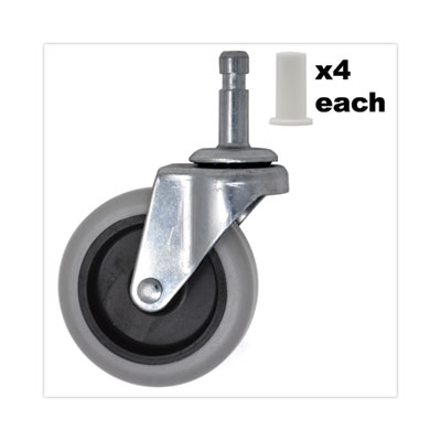 Rubbermaid Commercial Replacement Bayonet-Stem Swivel Casters, Grip Ring Stem (0.5" x 1.25"), 3" Hard Rubber Wheel, Gray (FG3421L60000)